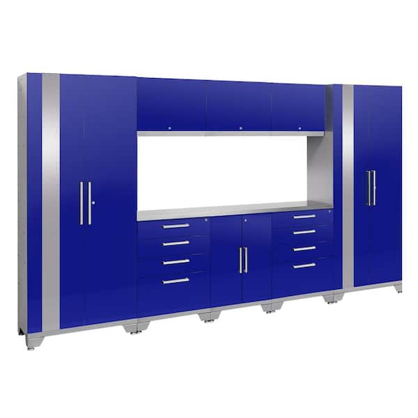 NewAge Products Performance 2.0 72 in. H x 132 in. W x 18 in. D Garage Cabinet Set in Blue (9-Piece)