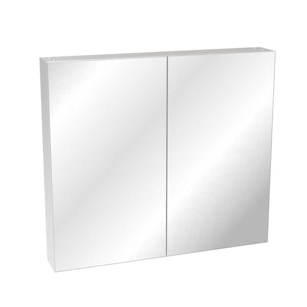Silver 32 in. W x 28 in. H Rectangular Aluminium Medicine Cabinet with Mirror and Adjustable Shelves