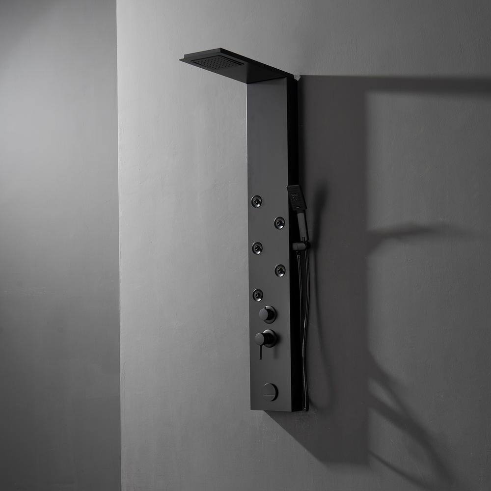 Matte Black Metal 4-Jet Rainfall Shower Panel System