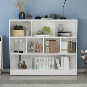 47.2 in. W x 40.9 in. H White Wooden 10-Shelf Freestanding Standard Bookcase Display Bookshelf With Cubes