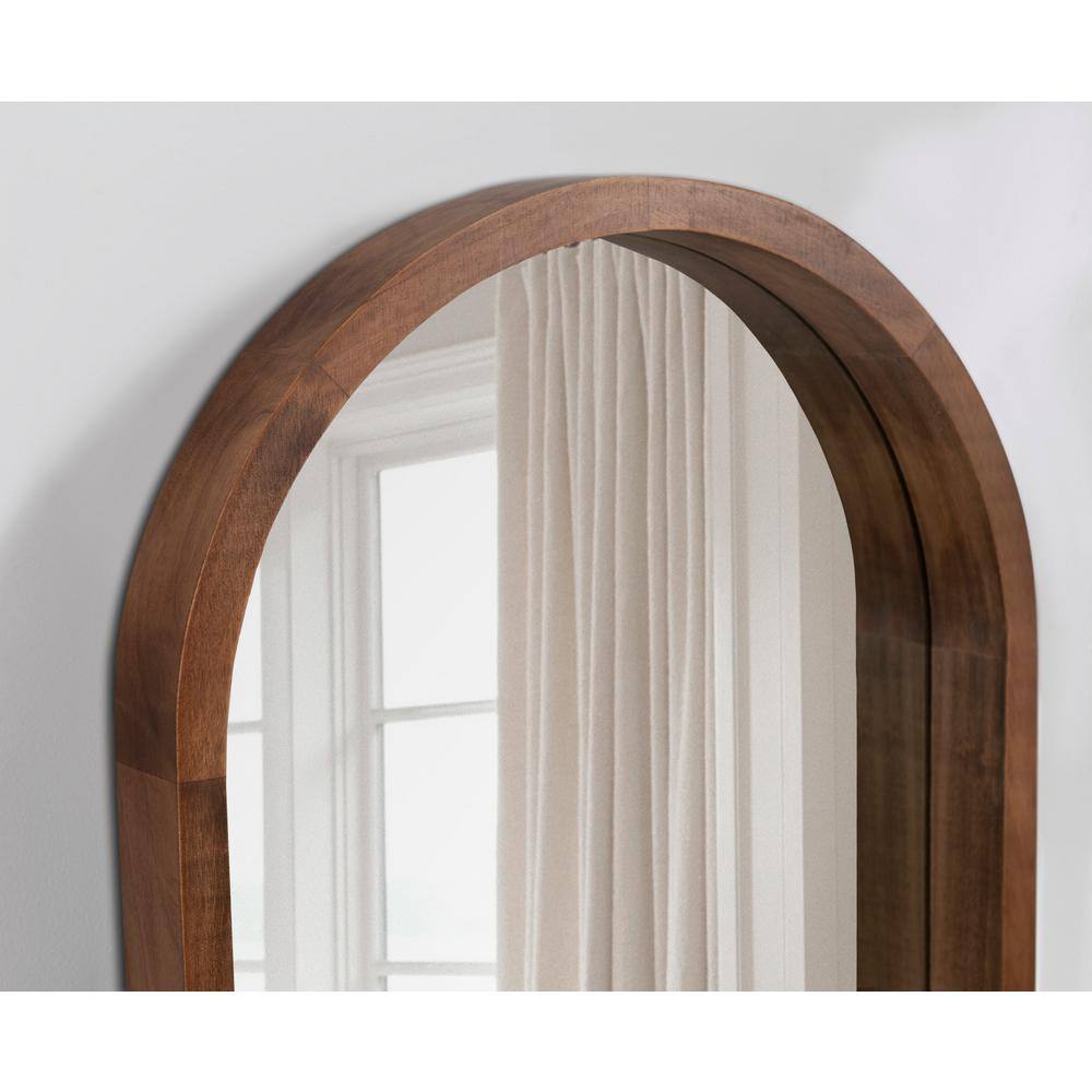 Hutton Modern Farmhouse Full-Length Arched Wood Mirror in Rustic Brown