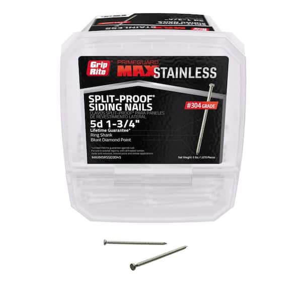 Grip-Rite 1-3/4 in. x 14-Gauge 5-penny 304 Stainless Steel Ring Shank Split-Proof Siding Nails 5 lb. Box