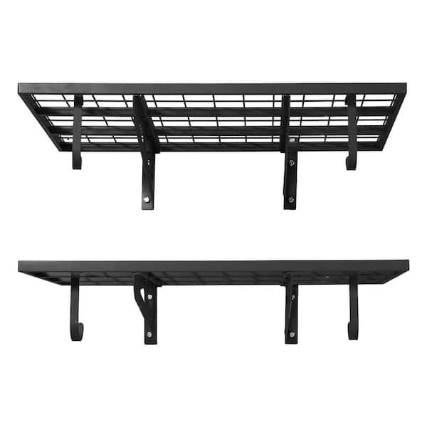 2-Tier Garage Shelving, 24 in. x 36 in. Black Heavy Duty, Wall Mounted Carbon Steel Garage Wall Shelf, 500 lbs. Capacity