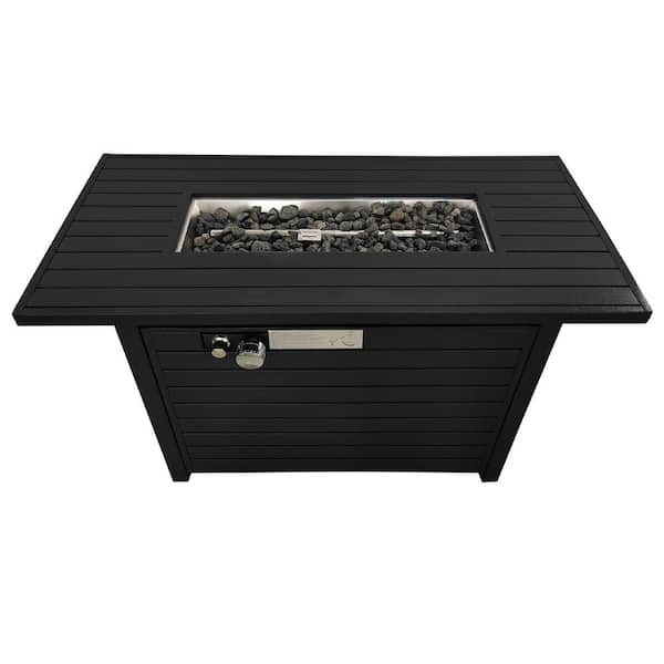 Tunearary 54 in. W Black Square Steel Base Outdoor LP Gas Fire Pit Table with Electronic Adjustable Igition, Lava Rocks, 50000 BTU