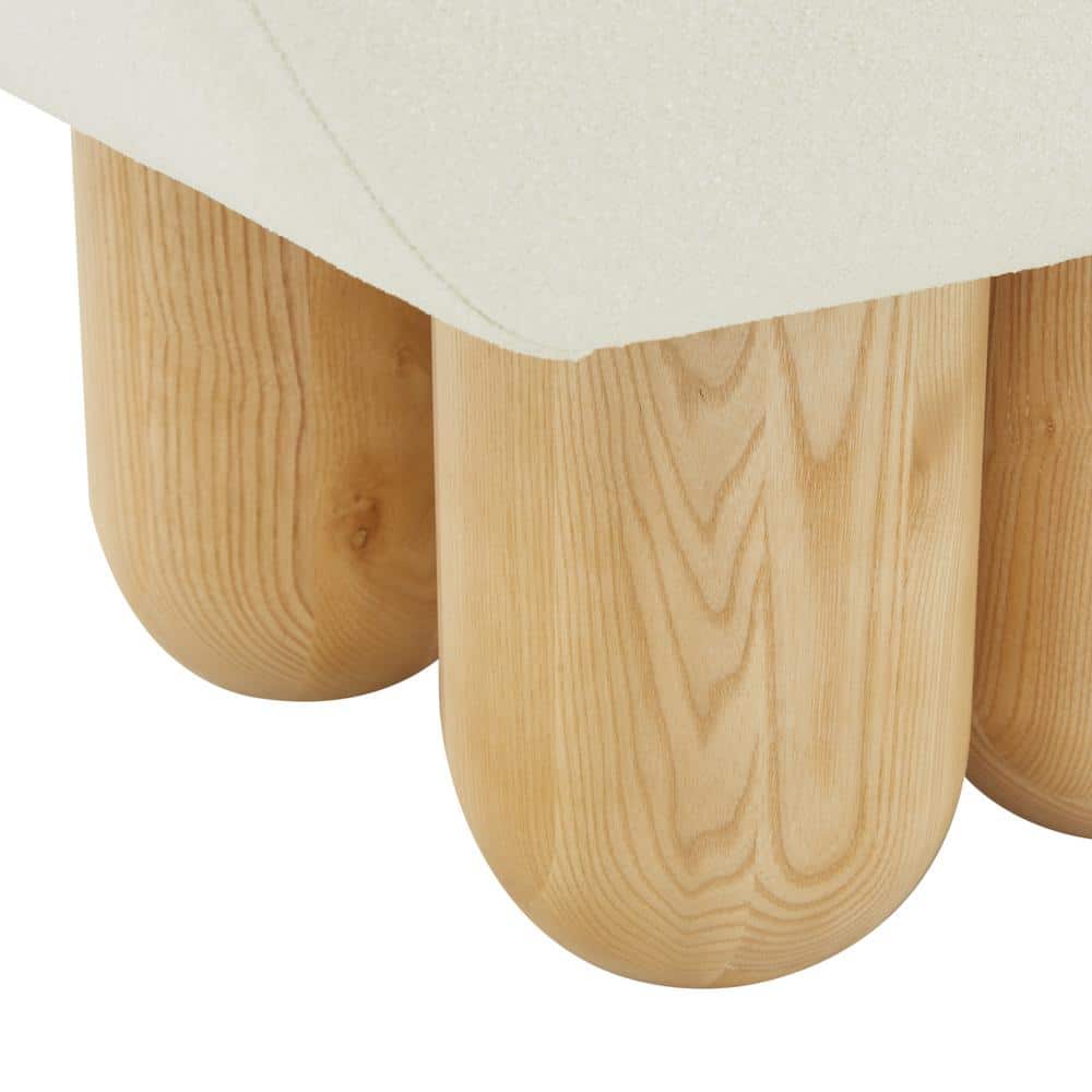 Ivory Boucle Upholstered Footstool with Sculpted Ashwood Legs