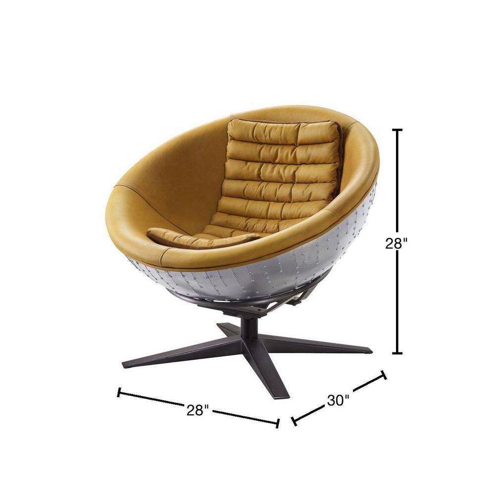 Turmeric Leather and Aluminum Barrel Accent Chair