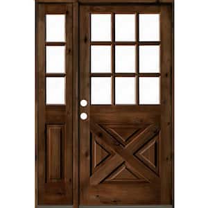 46 in. x 80 in. Alder 2-Panel Right-Hand/Inswing Clear Glass Provincial Stain Wood Prehung Front Door w/Left Sidelite
