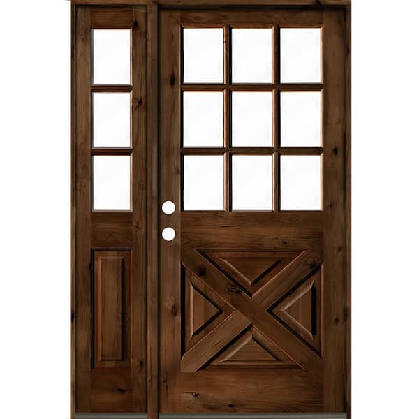 Krosswood Doors 50 in. x 80 in. Alder 2-Panel Right-Hand/Inswing Clear Glass Provincial Stain Wood Prehung Front Door w/Left Sidelite