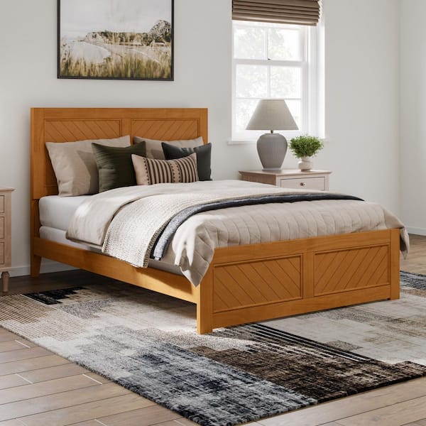 Canyon Light Toffee Natural Bronze Solid Wood Frame Full Foundation Panel Bed Frame with Matching Footboard
