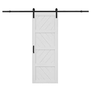 30 in. x 84 in. 4-Lites White Wave MDF Barn Door Slab with Installation Hardware Kit