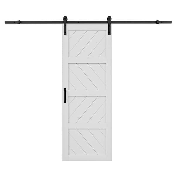 ARK DESIGN 30 in. x 84 in. 4-Lites White Wave MDF Barn Door Slab with Installation Hardware Kit