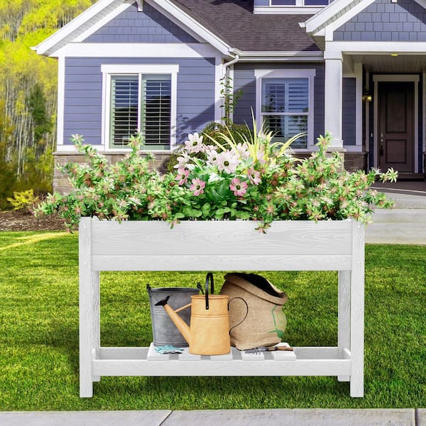 45 in. x 18 in. x 29 in. Outdoor Plastic Raised Garden Bed in White