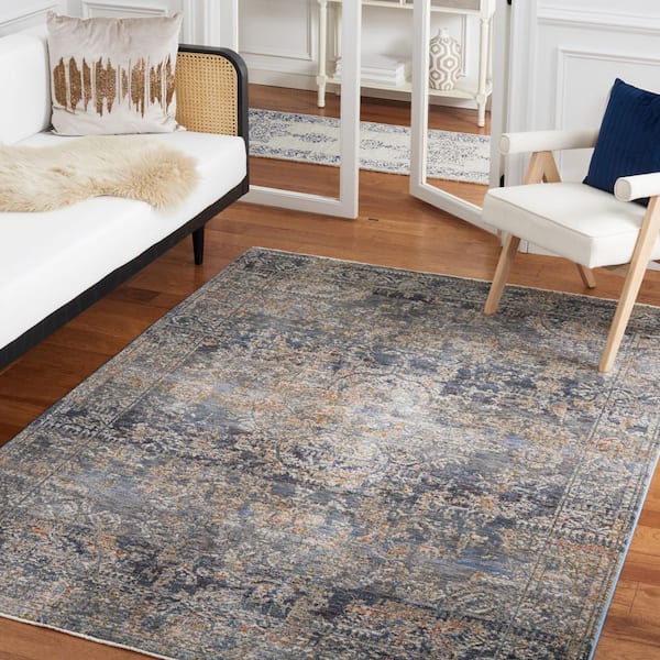 Limitee 8 ft. x 10 ft. Charcoal/Blue Distressed Ornate Area Rug