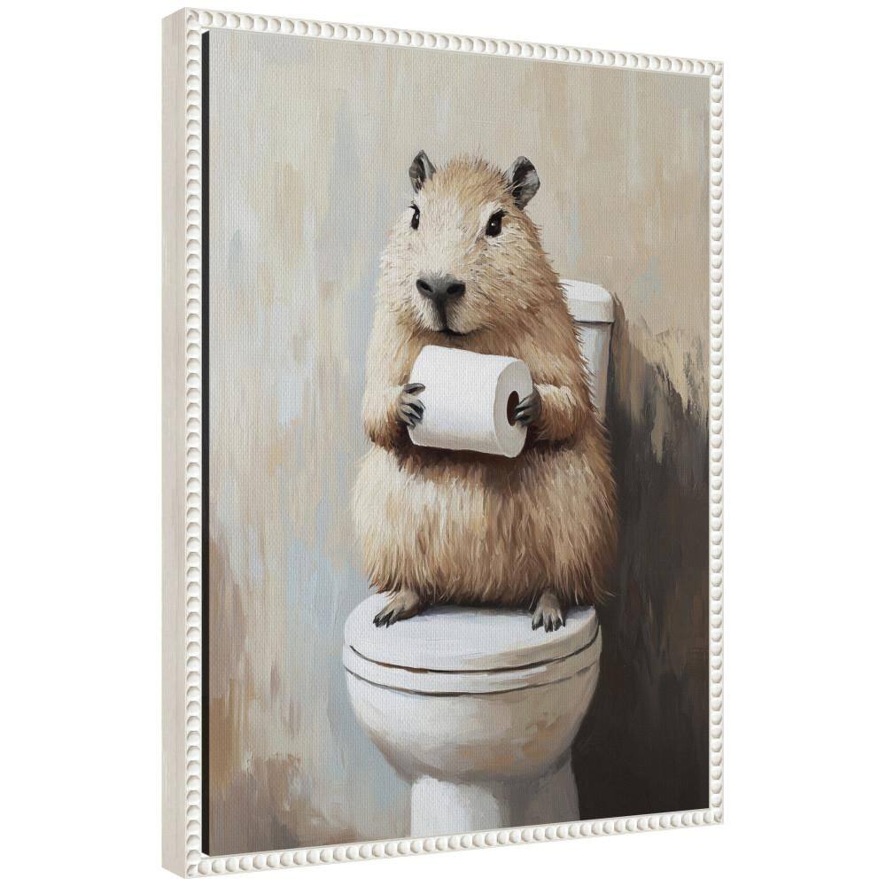 "Sylvie ""CapybaraToilet Bathroom Art"" by The Creative Bunch Studio Beaded White Framed Art Print 18 in. x 24 in." price history on PriceWatchPro