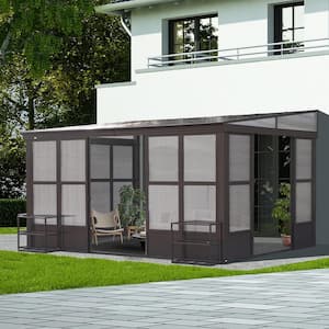 10 ft. x 12 ft. Brown Outdoor Aluminum Frame Polycarbonate Roof Wall Mounted Solarium