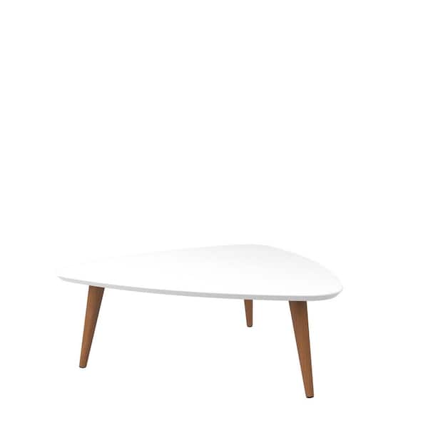 Manhattan Comfort Utopia 34 in. White Gloss/Maple Cream Medium Triangle Wood Coffee Table with Splayed Legs