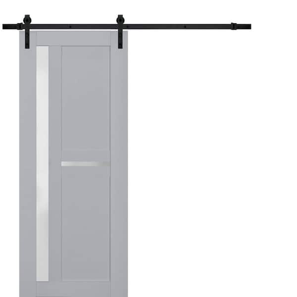 Sartodoors 24 in. x 80 in. 1 Panel Frosted Glass Matte Grey Solid Wood Sliding Barn Door with Hardware Kit