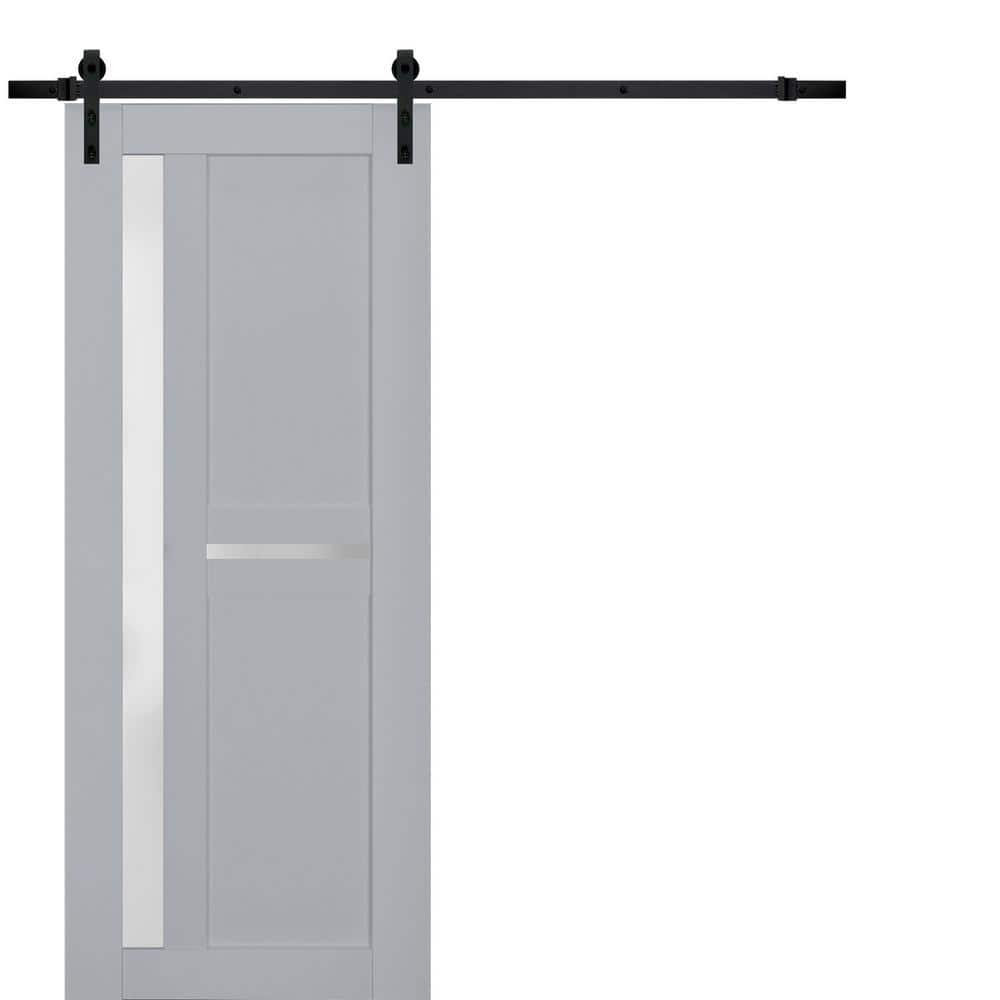 Assembly Required 28 in. x 80 in. 1-Panel Frosted Glass Matte Grey Solid Wood Sliding Barn Door with Hardware Kit price history on PriceWatchPro