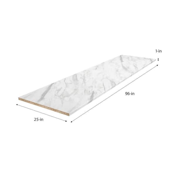 8ft. L x 25 in. D Straight Laminate Countertop in Matte White Marble with Double Radius Edge