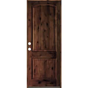 Krosswood Doors 32 in. x 96 in. Rustic Knotty Alder Arch Top Red Mahogony Stain Left-Hand Inswing Wood Single Prehung Front Door