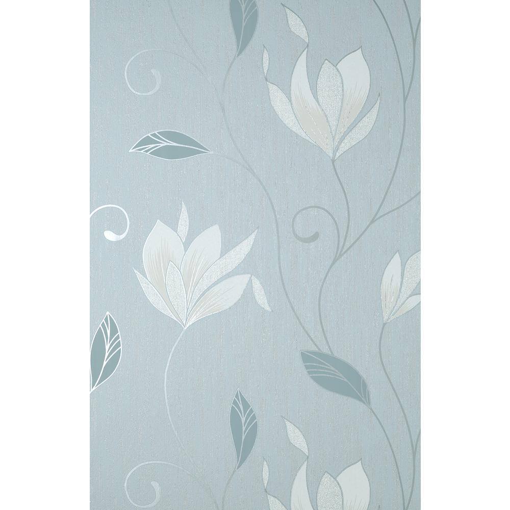 Synergy Light Blue and Cream Floral Vinyl Wallpaper