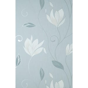 Synergy Light Blue Floral Metallic Non-pasted Vinyl Wallpaper