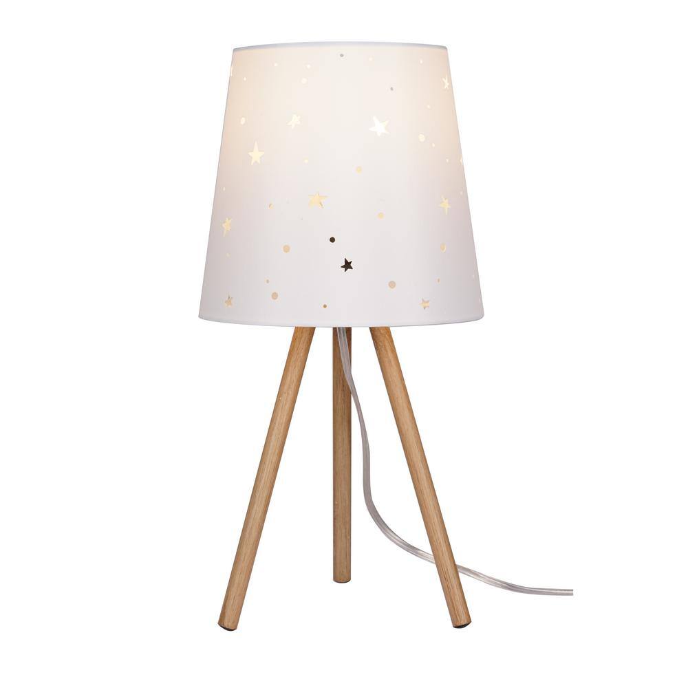 Hampton Bay 16 in. Natural Wooden Modern 1-Light Tripod Table Lamp with Star Cut Out White Fabric Shade -  24244-000