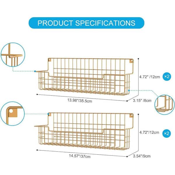 Whatseaso 14.57 in. (Pack-4) Metal Wall Mount Spice Rack in Gold