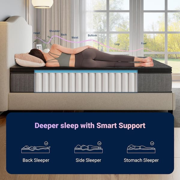 12 in. Medium Firm Hybrid Pillow Top Motion Isolation Individual Pocket Spring Queen Mattress