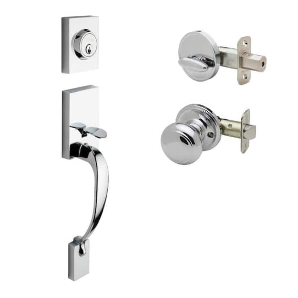 Copper Creek Fashion Polished Stainless Door Handleset and Colonial Knob Trim