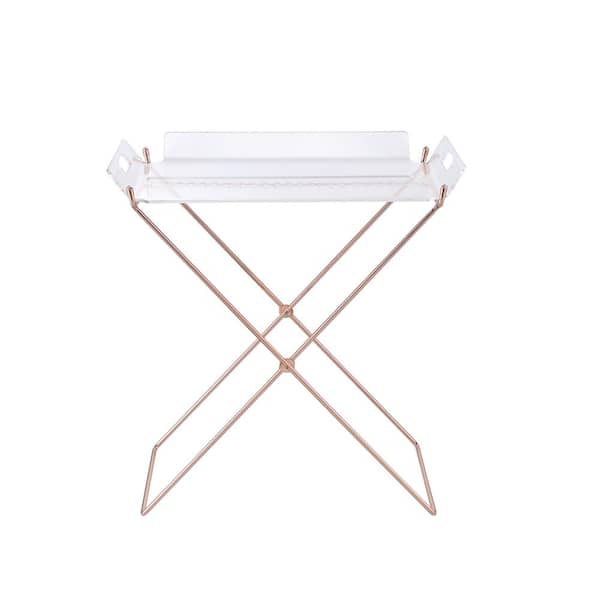 Clear Acrylic Folding Tray Table with Brass Corners