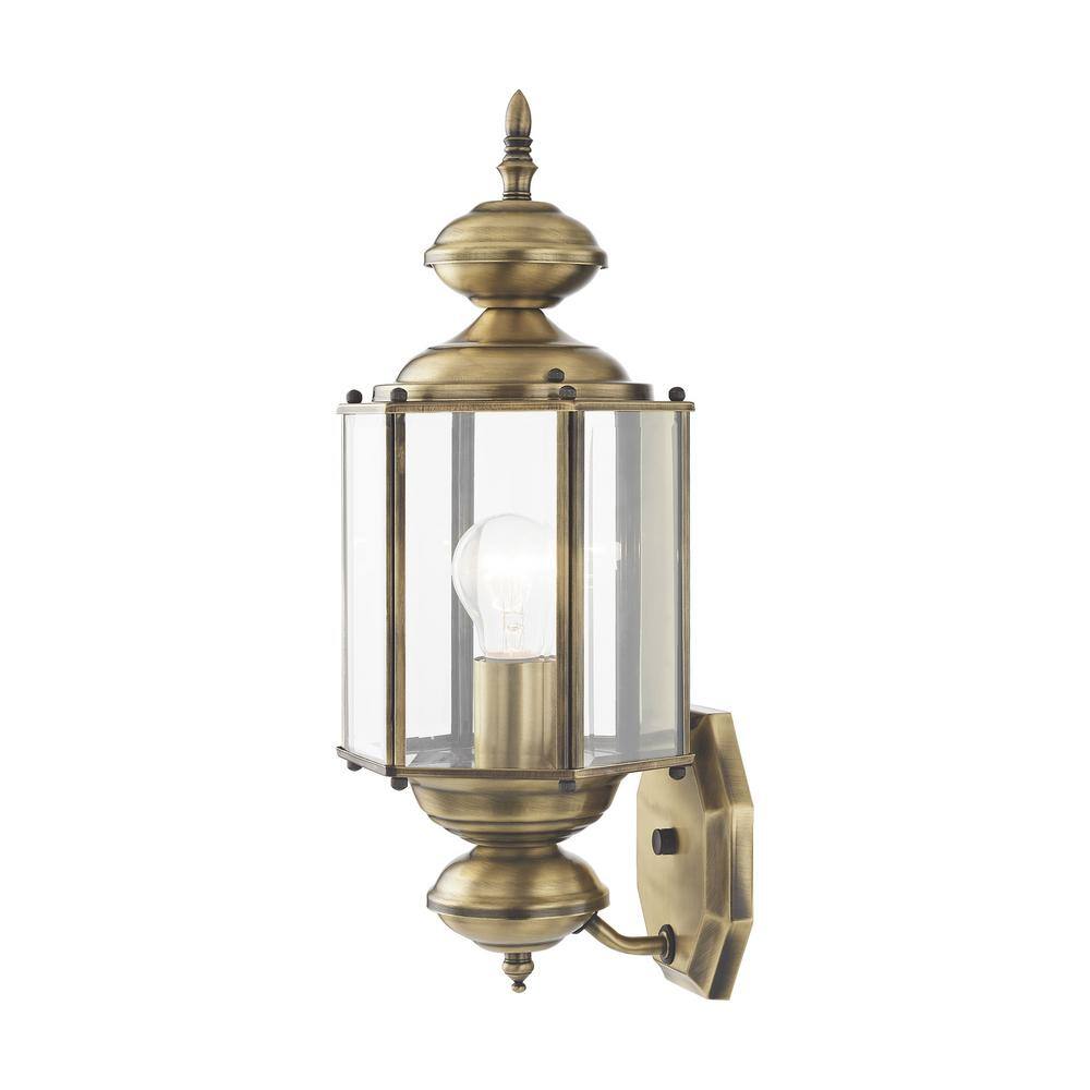 Antique Brass Elegance Outdoor Wall Lantern with Clear Beveled Glass