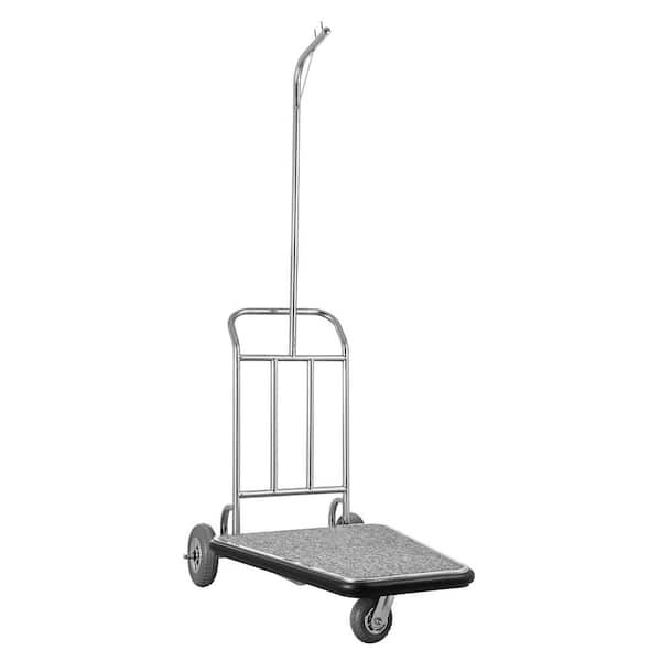 Luggage Cart, 660 lbs. Load Capacity, 3 Wheel Stainless Steel Bellman Cart, Valet Cart with Grey Carpeted Deck