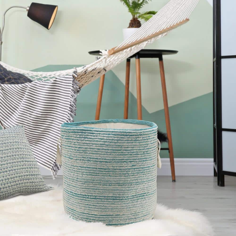 Aqua & White Cotton Chic Round Storage Basket 19"