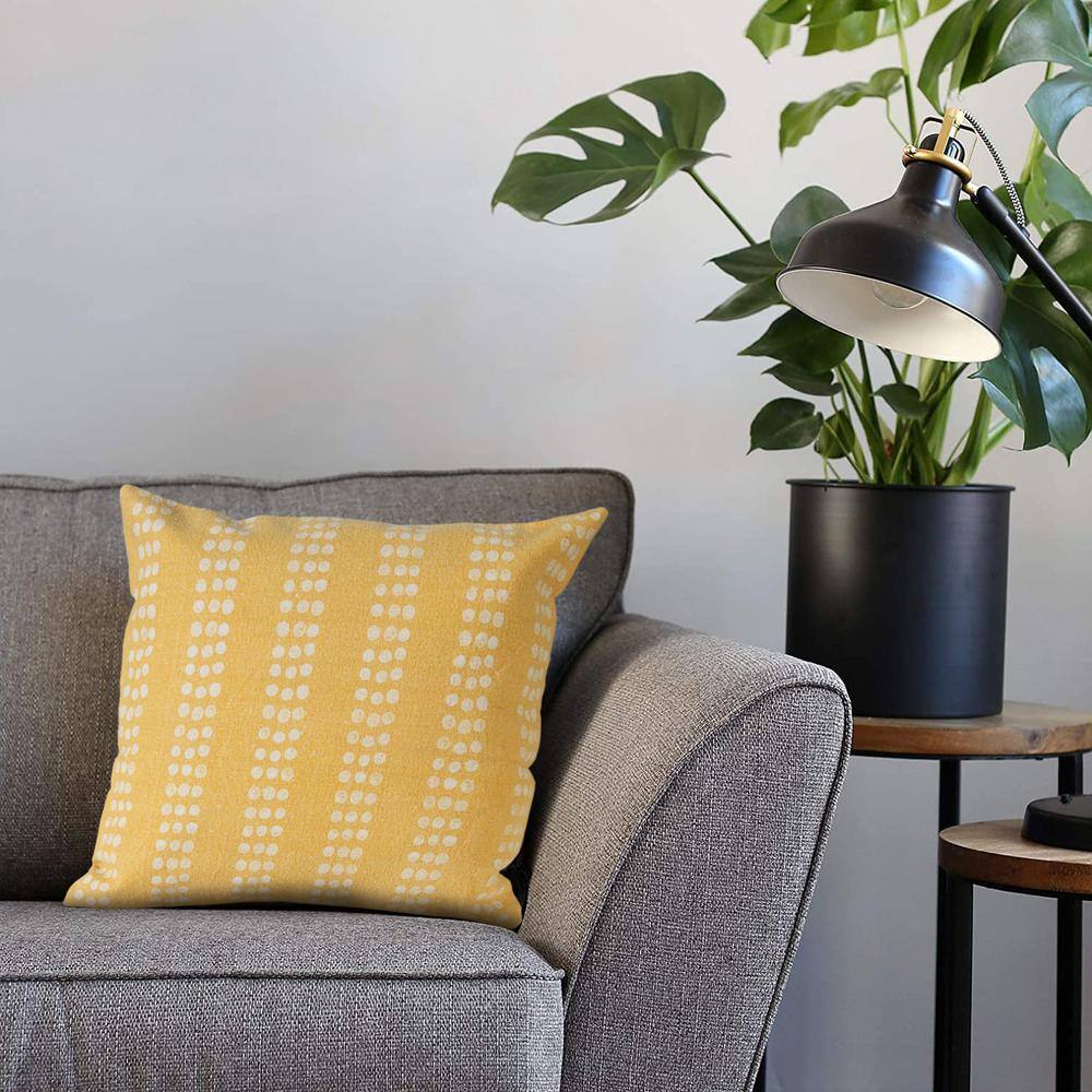 Yellow and White Cotton Polka Dot Throw Pillow