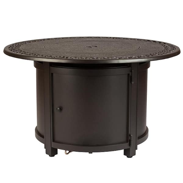 Fire Sense Talbot 42 in. Round Aluminum Propane Fire Pit in Mocha with Vinyl Cover