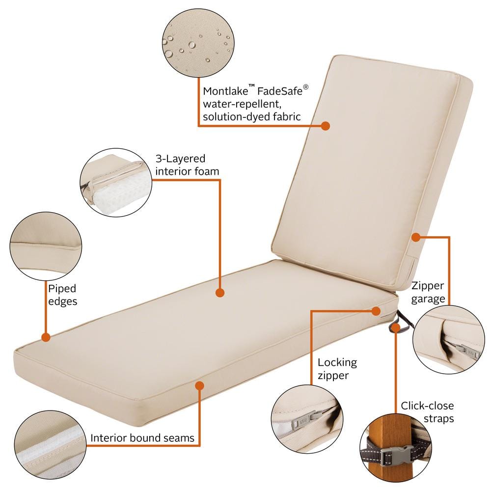 Antique Beige Water-Resistant Patio Chaise Lounge Cushion