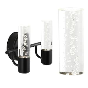 Bolha 10.75 in. 2-Light Minimalist Modern Bubble Acrylic/Iron Integrated LED Vanity Light, Black