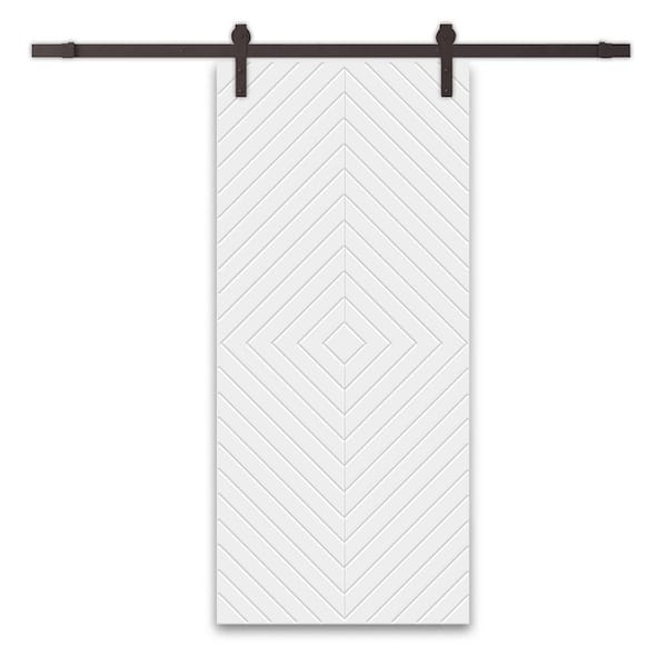 CALHOME Diamond 36 in. x 96 in. Fully Assembled White Painted MDF Modern Sliding Barn Door with Hardware Kit