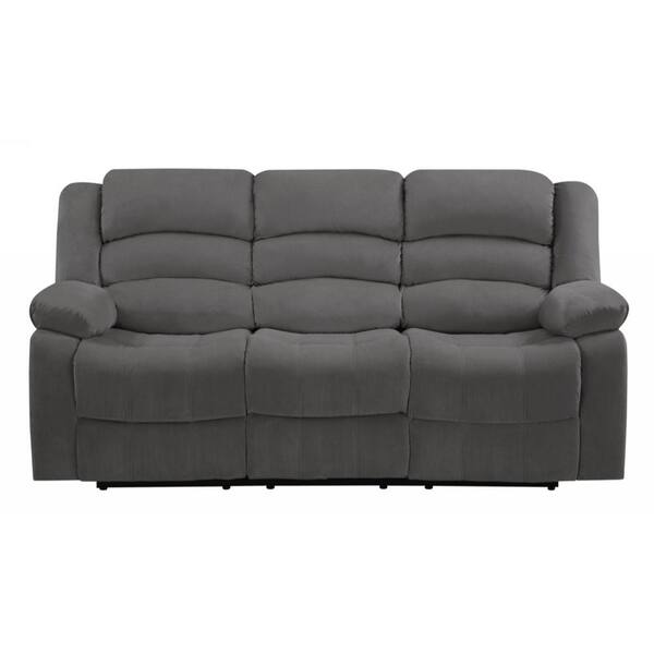 HomeRoots Charlie 81 in. Gray Solid Microfiber 3-Seater Motion Sofa