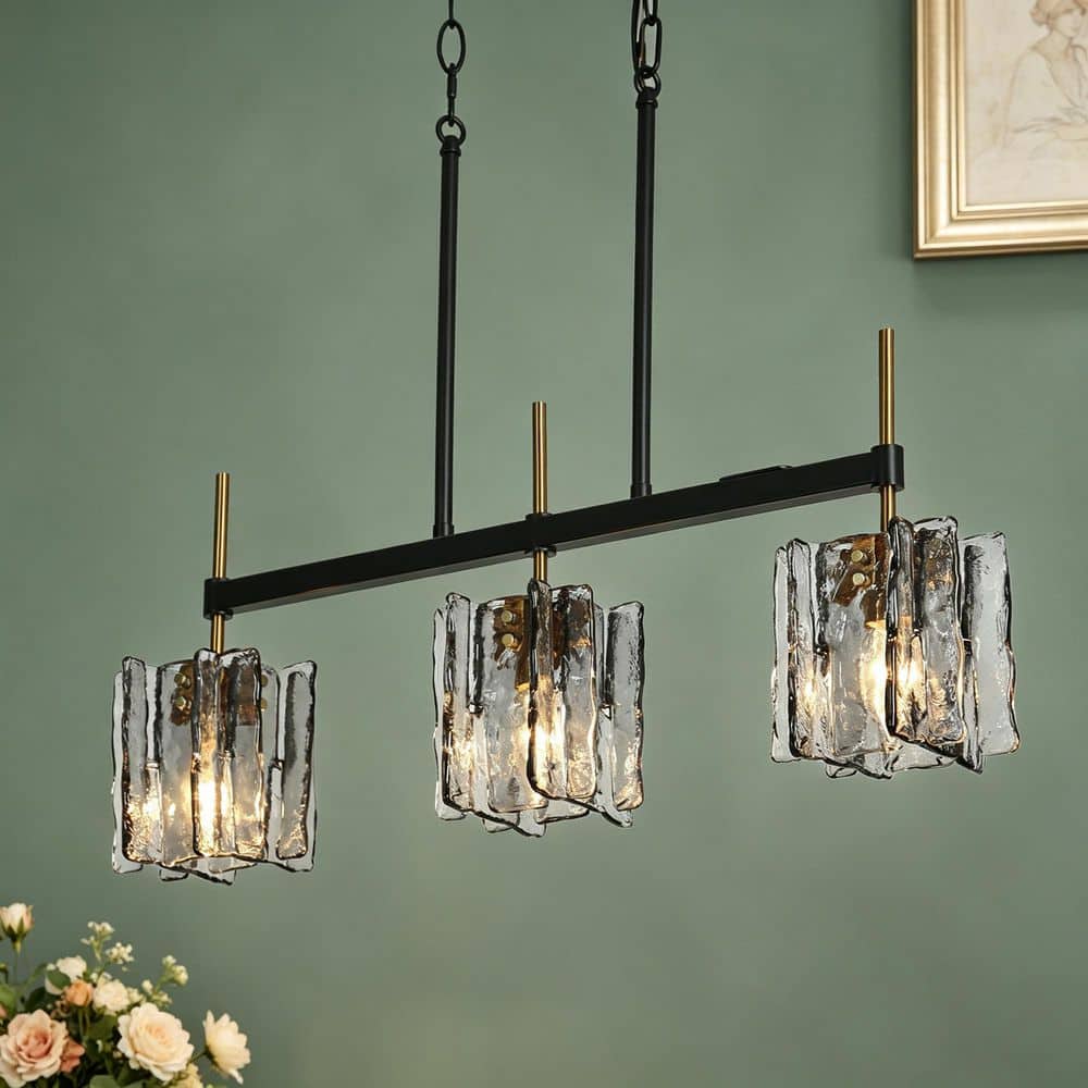 LNC Echonalyri Modern Island 3-Light Glam Matte Black and Plating
