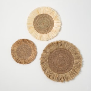 33.5", 27", and 20" Rattan and Wood Wall Art Medallions Set of 3