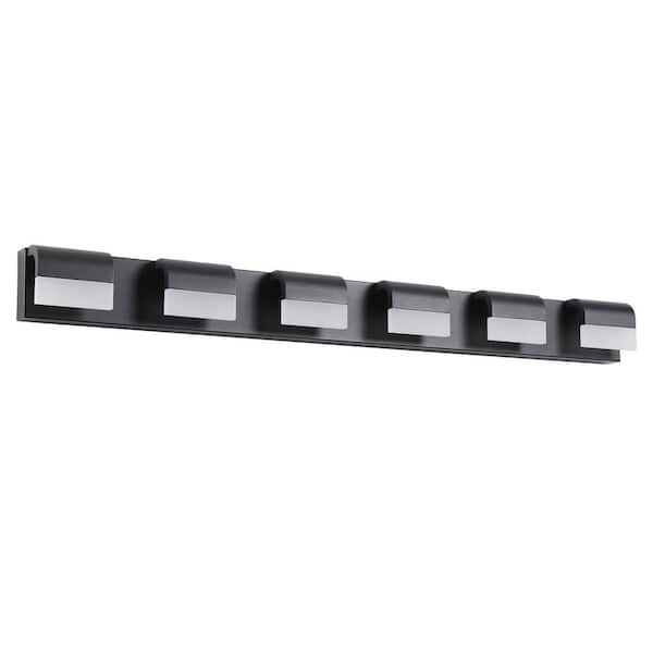 PUDO 46.50 in. 6-Light Black LED Bathroom Vanity Light with Rectangular Lampshade