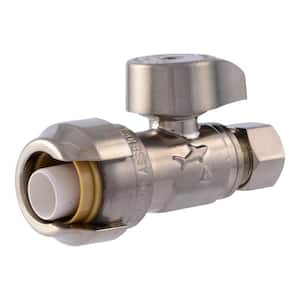 1/2 in. Push to Connect x 3/8 in. O.D. Compression Brushed Nickel Angle Stop Valve