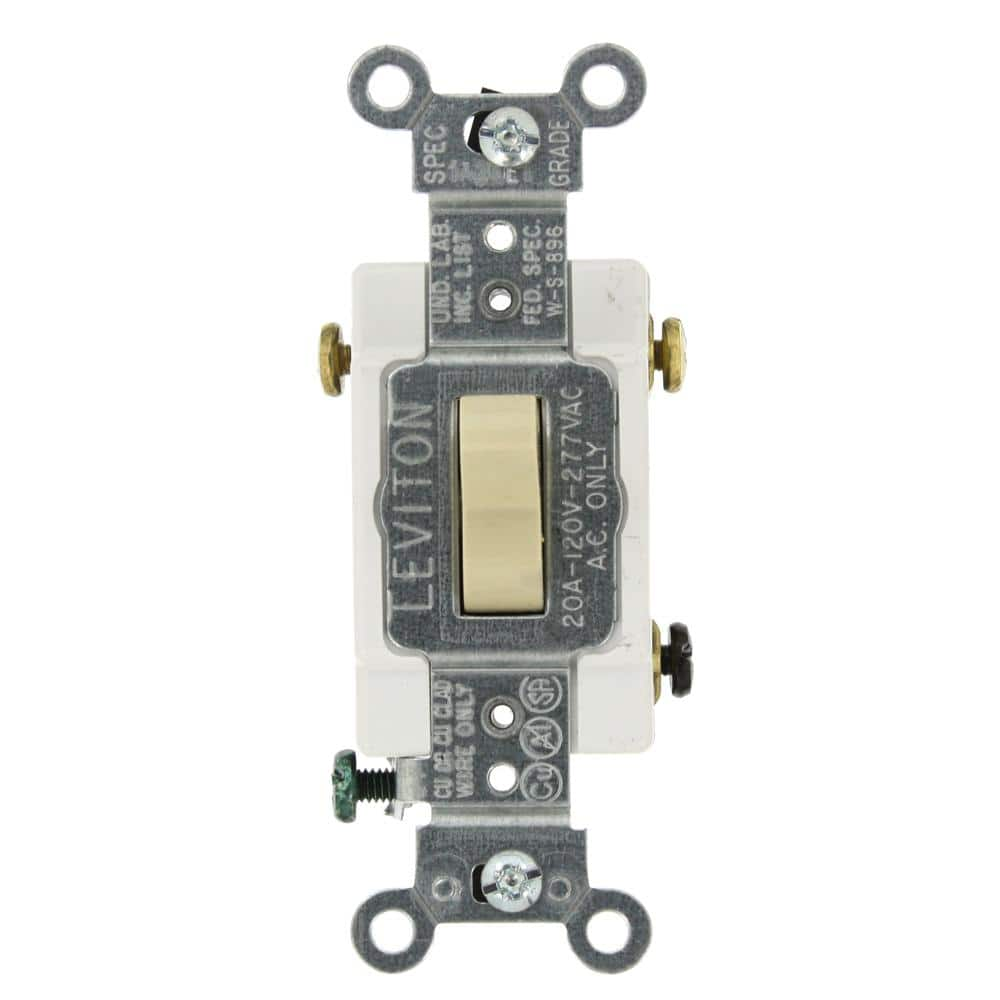 Leviton 20 Amp 120/277-Volt Heavy Duty 3-Way AC Quiet Toggle Switch, Ivory