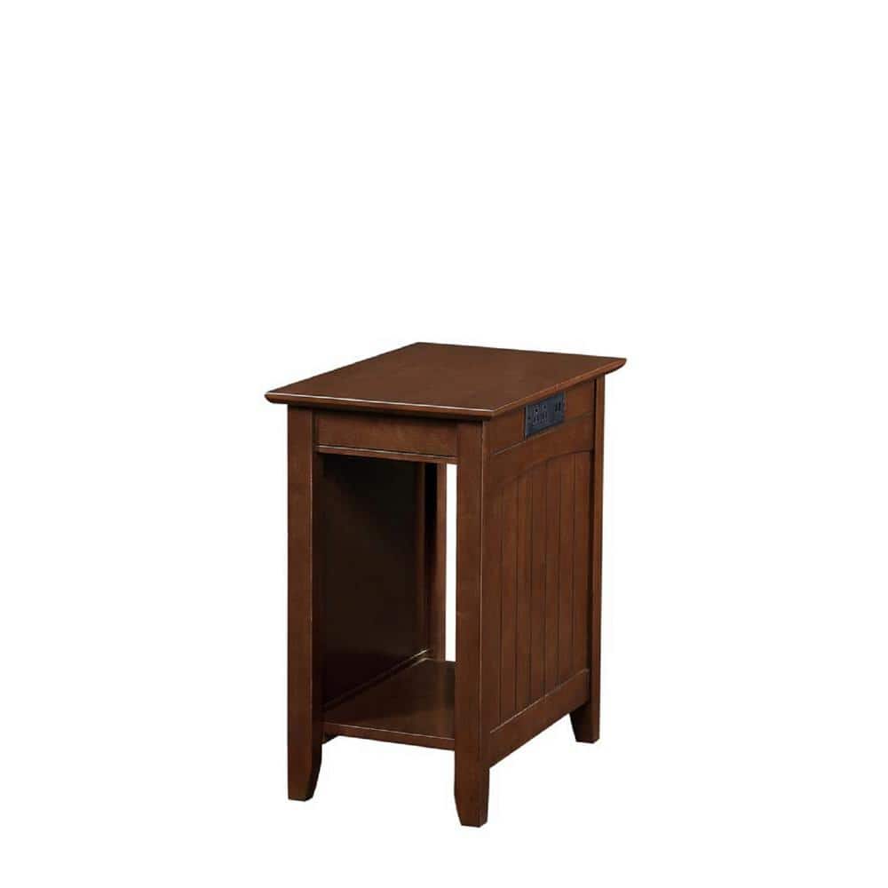 Espresso Wood Rectangular End Table with Charging Station