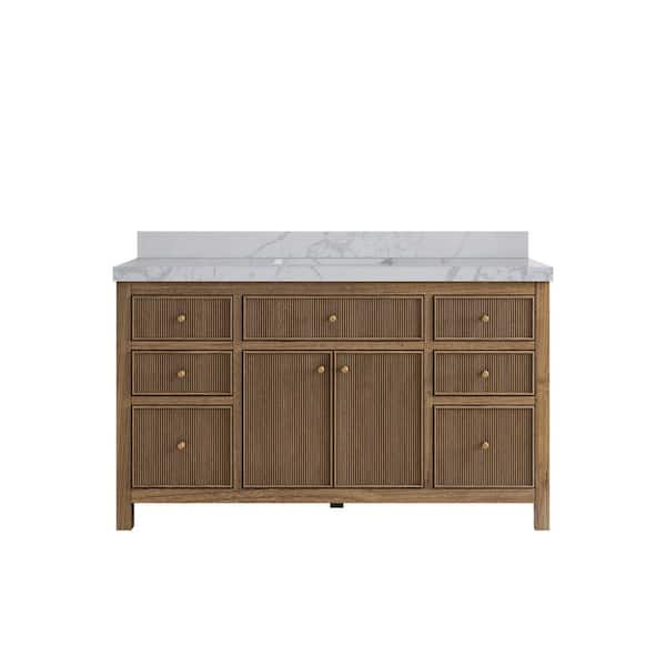Willow Collections Sonoma Teak 60 in. W x 22 in. D x 36 in. H Single Sink Bath Vanity in Dark Natural with 2 in. Venatino Quartz Top