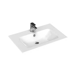 Joy 28 in. Drop-In Rectangular Bathroom Sink in Glossy White Ceramic with One Faucet Hole