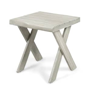 Light Gray Wood Square Outdoor Side Table 1-Piece