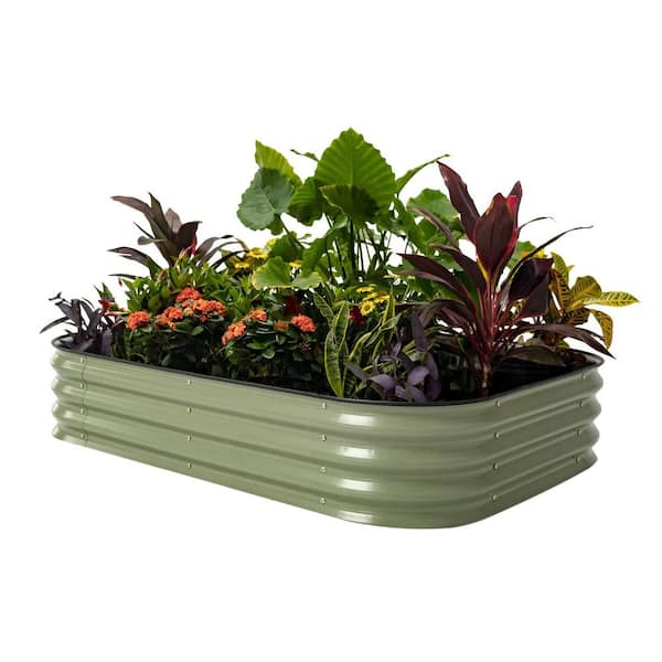 vego garden 11 in. T 6 in 1 Modular Metal Raised Planter Bed Olive Green